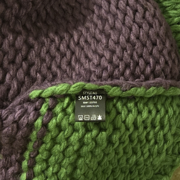 POL Clothing | Purple & Green Mardi Gras Oversized Patchwork Sweater | Small - Picture 9 of 10